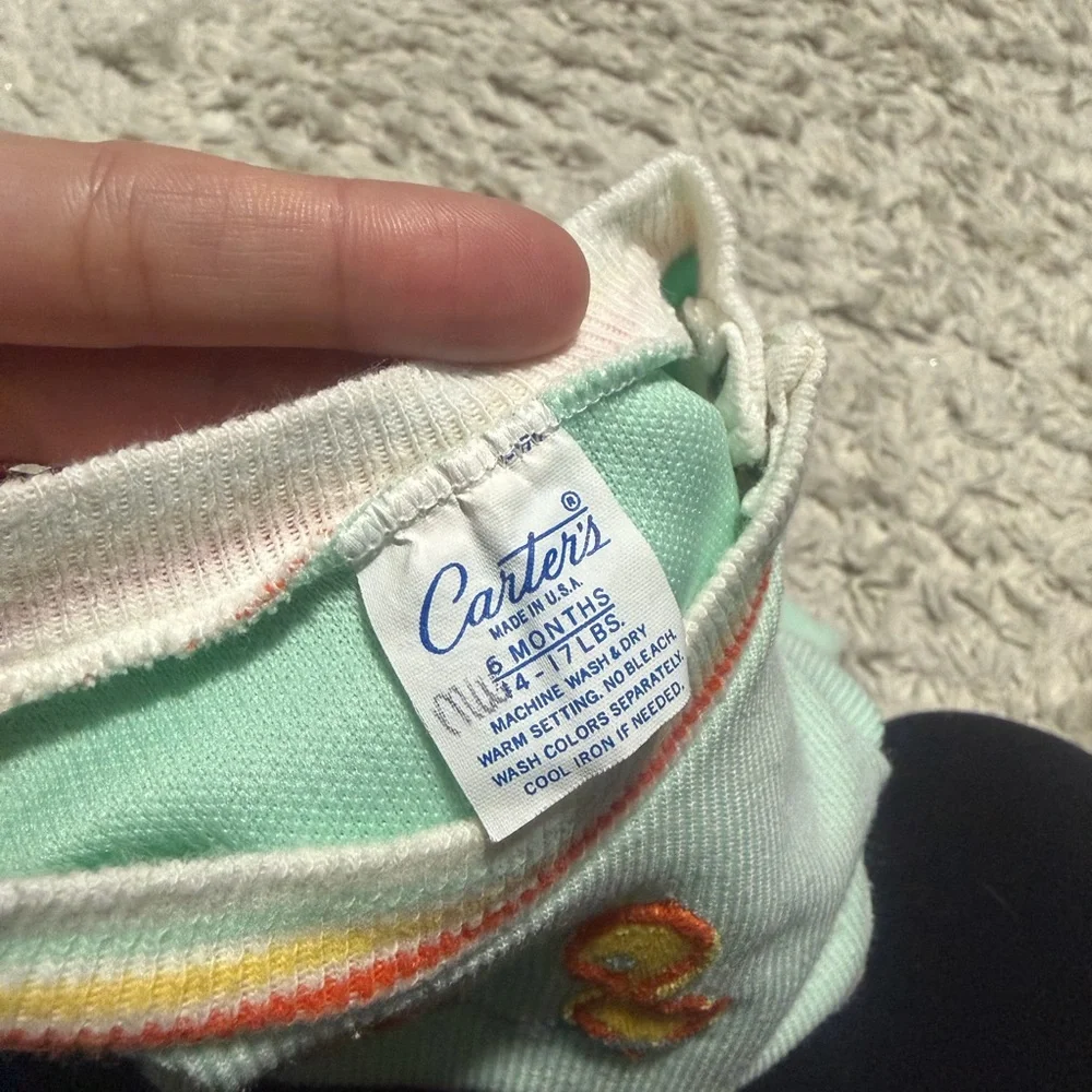Vintage Carters Duck Embroidered Mint Green Kids One Piece 6m